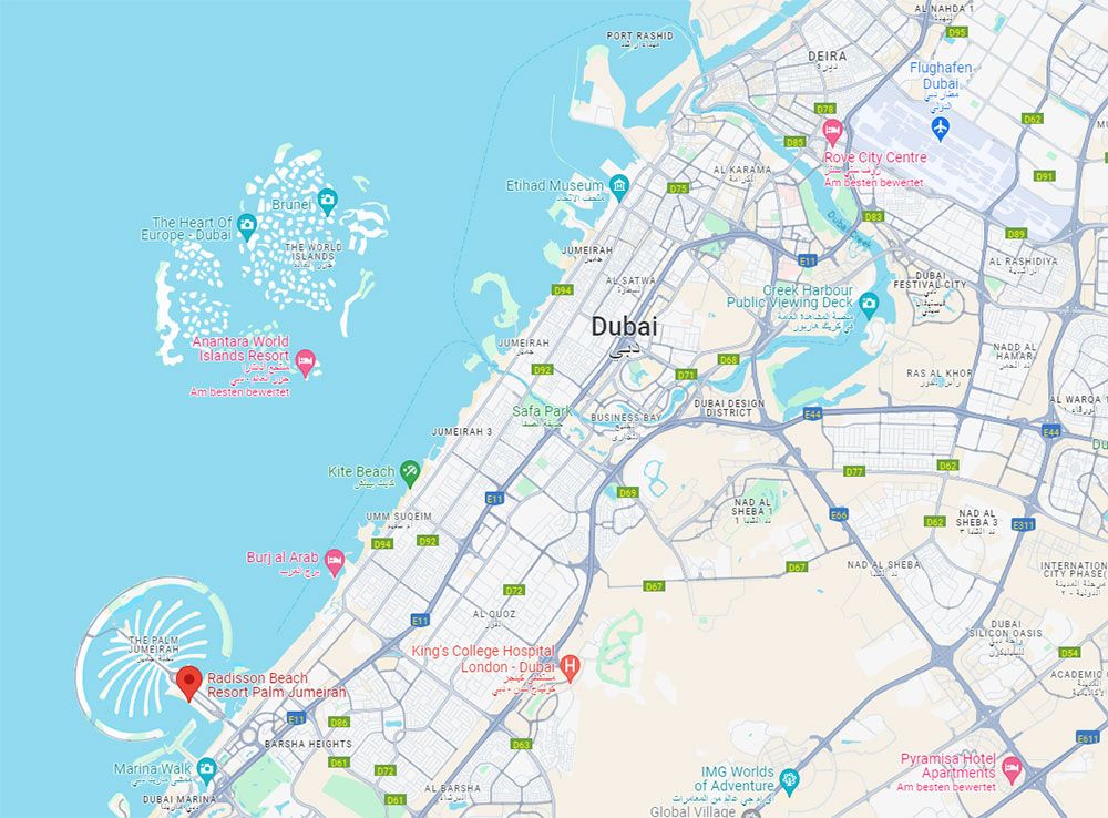 Lage des Radisson Beach Resort Palm Jumeirah in Dubai